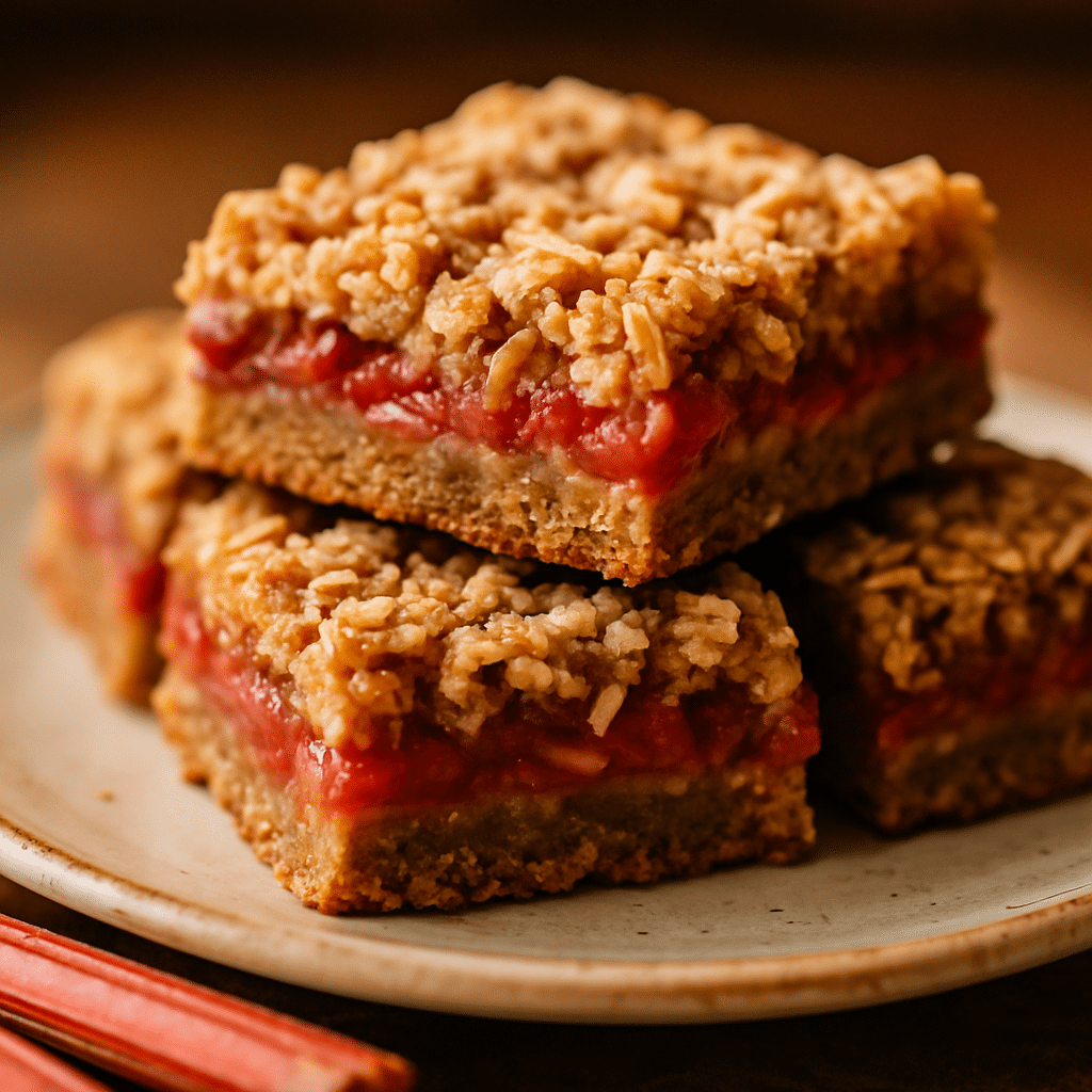 Amish Oatmeal Rhubarb Bars Recipe (2025 Guide) – A Sweet Heritage Treat You’ll Love! 10 Freshly baked Amish oatmeal rhubarb bars in rustic kitchen.