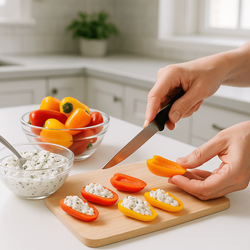 Cottage Cheese Stuffed Peppers Recipe (2025): High-Protein, Low-Carb & Delicious! 11 Hands filling mini peppers with cottage cheese