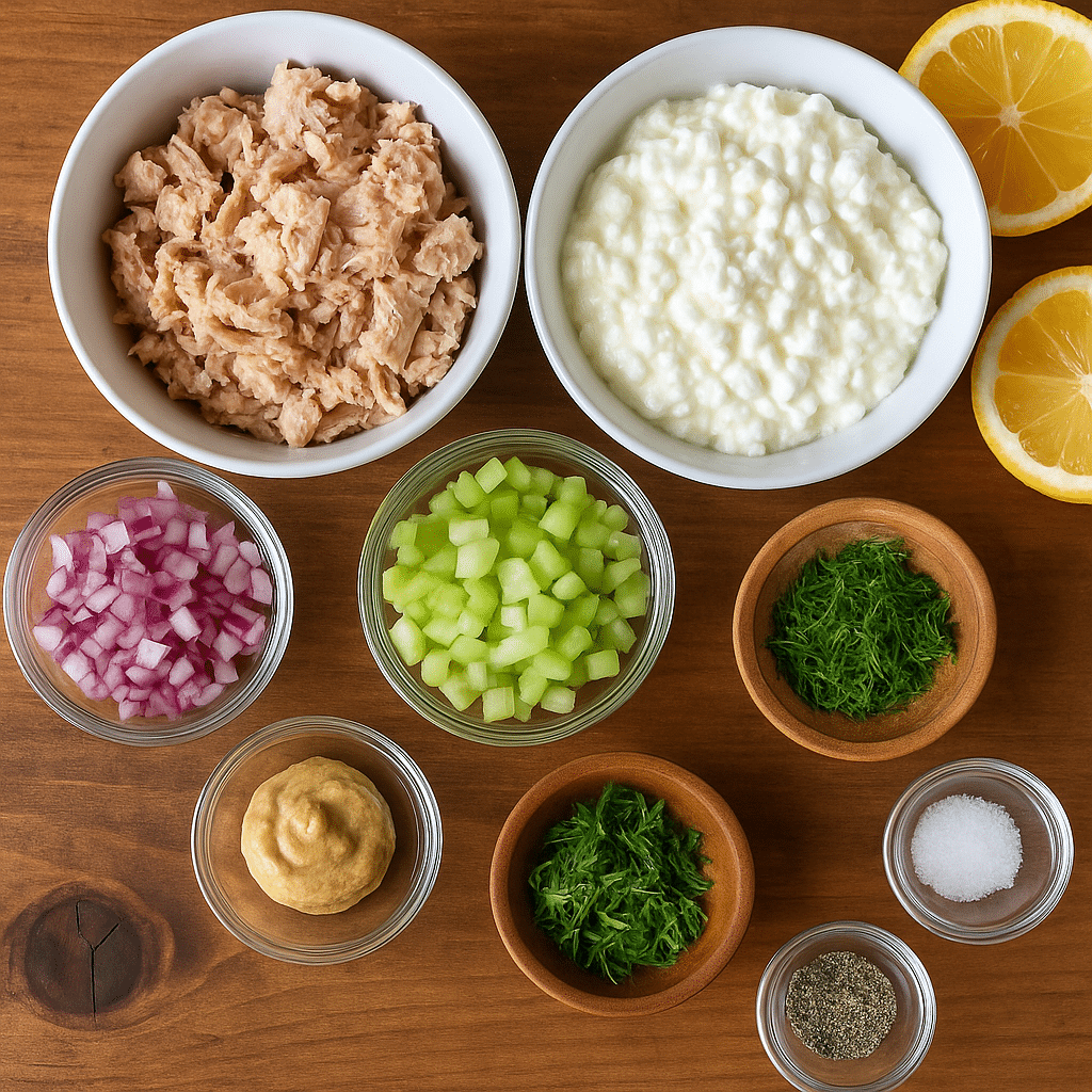 Cottage Cheese Tuna Salad Recipe (2025) – High-Protein, Low-Carb, and Delicious! 12 Ingredients for making cottage cheese tuna salad