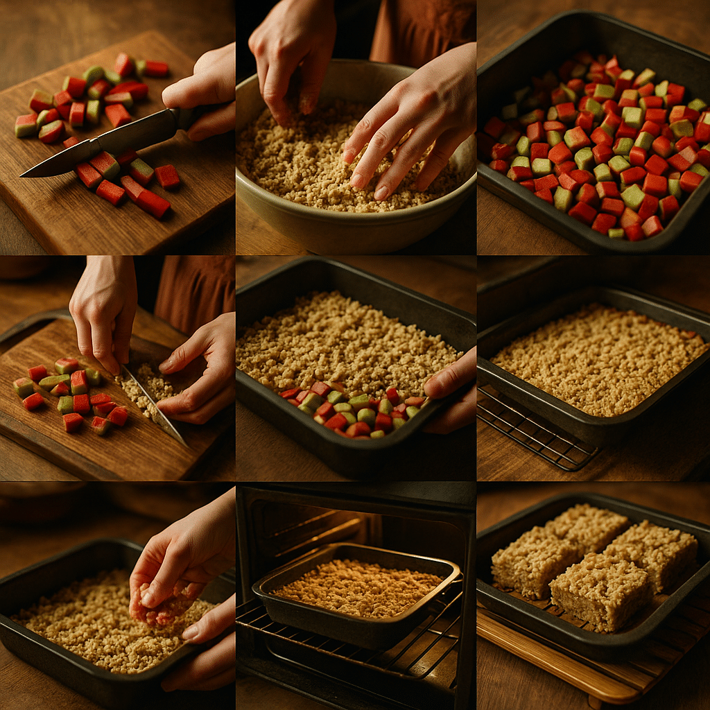Amish Oatmeal Rhubarb Bars Recipe (2025 Guide) – A Sweet Heritage Treat You’ll Love! 13 Step-by-step baking Amish oatmeal rhubarb bars.