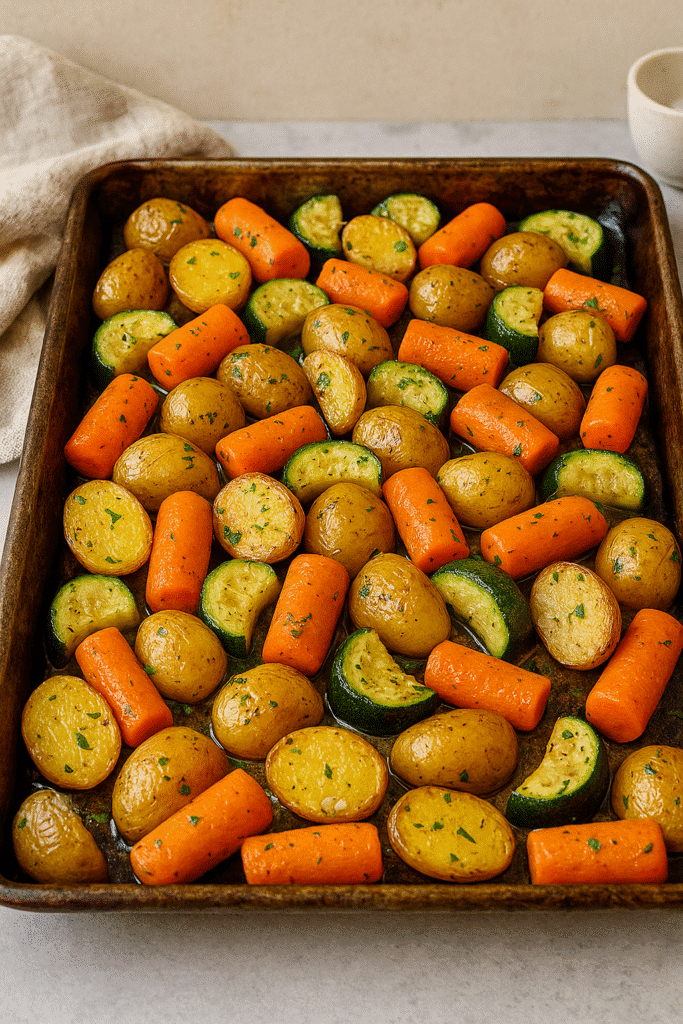 Garlic Herb Roasted Potatoes Carrots and Zucchini
