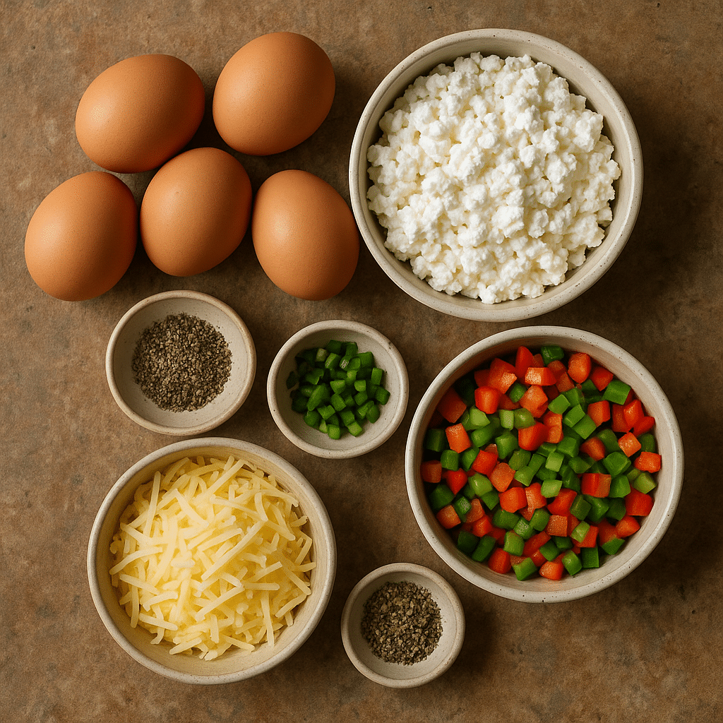 Cottage Cheese Egg Muffins Recipe (2025): High-Protein, Meal-Prep Friendly Breakfast Bites 11 Ingredients for cottage cheese egg muffins laid out
