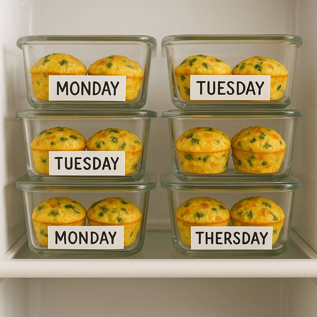Cottage Cheese Egg Muffins Recipe (2025): High-Protein, Meal-Prep Friendly Breakfast Bites 13 Meal prep egg muffins stored in fridge containers