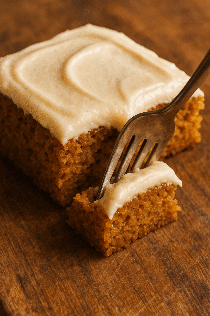Moist pumpkin bar texture close-up