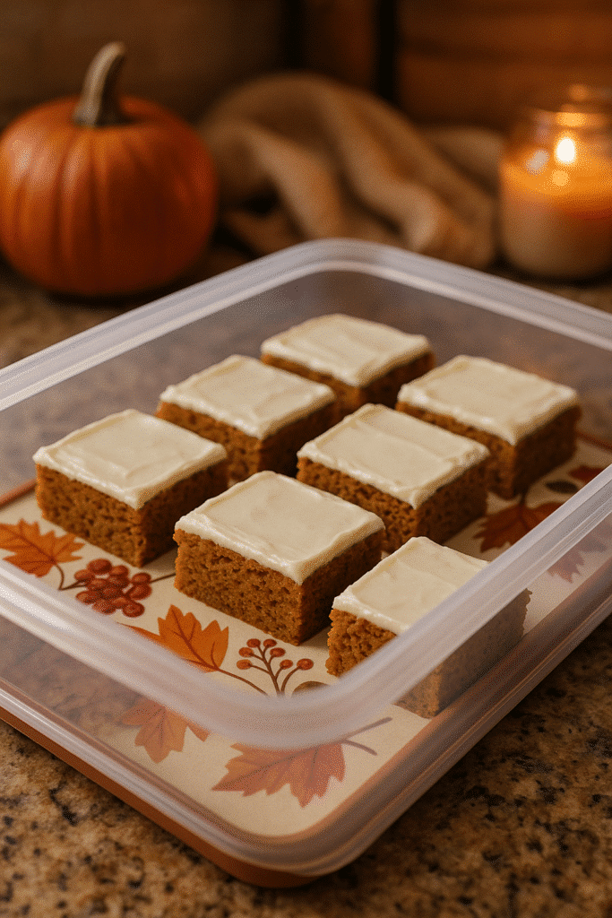 Serving and storing pumpkin bars