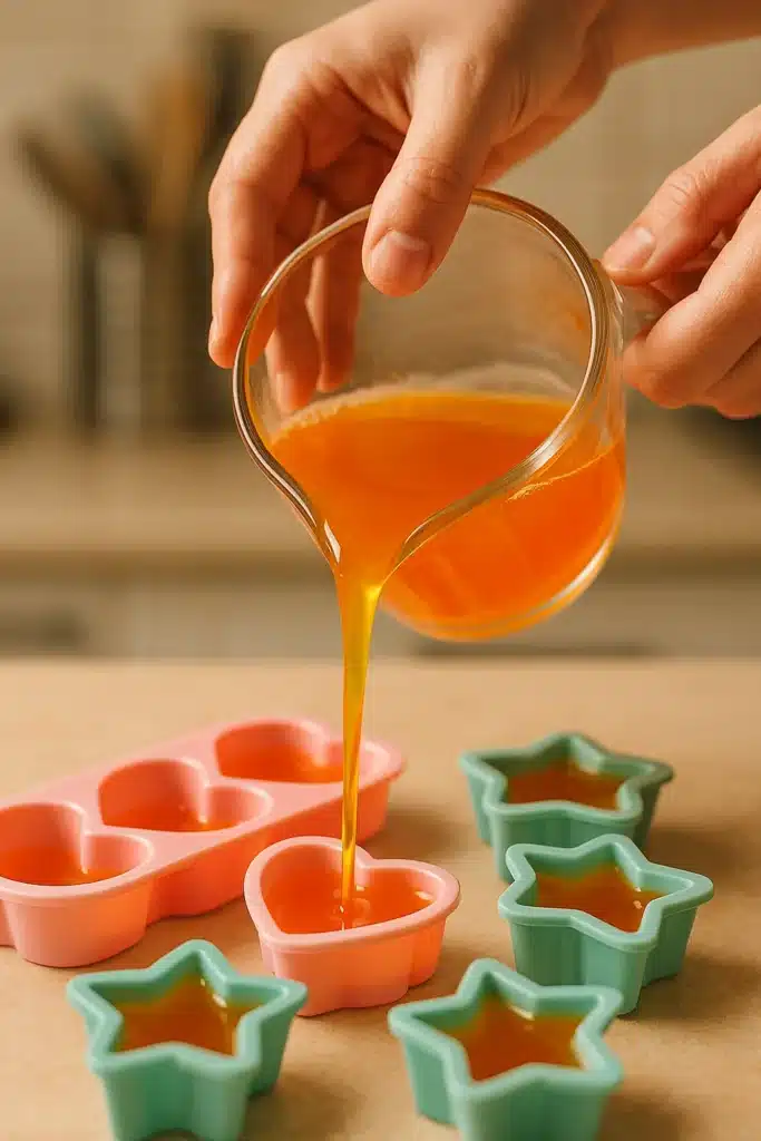 Easy Bariatric Gelatin Recipe for Weight Loss & Recovery (2025) 12 Pouring freshly mixed bariatric gelatin into molds