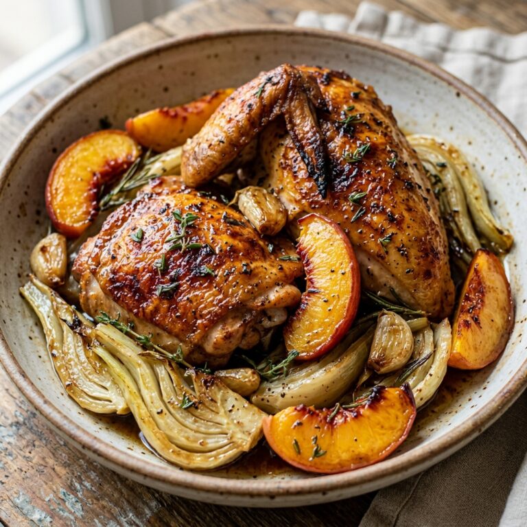 Roasted Chicken With Fennel and Peaches recipe
