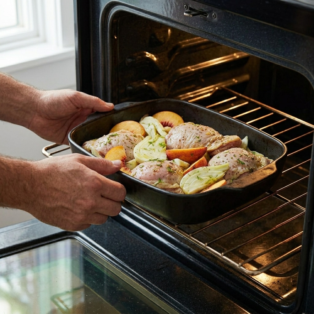 Roasted Chicken With Fennel and Peaches recipe