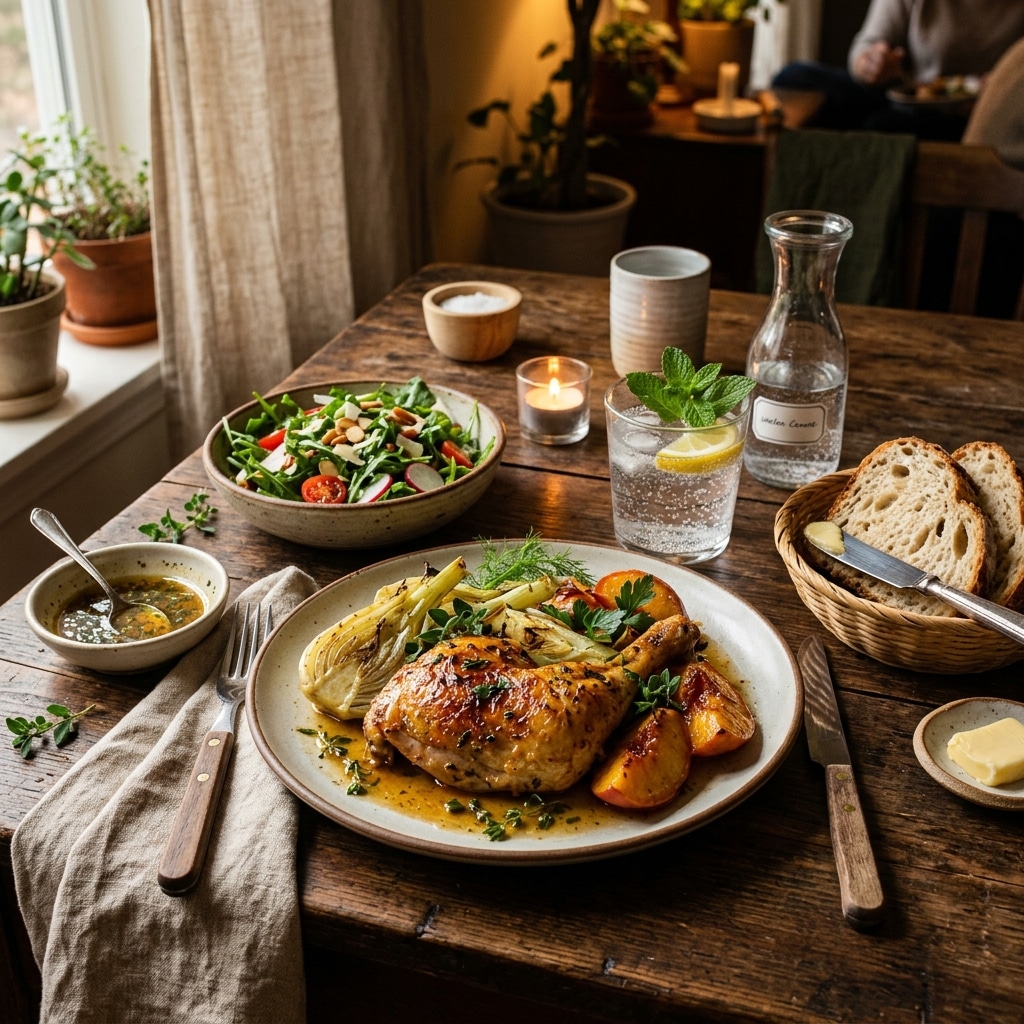 Roasted Chicken With Fennel and Peaches recipe